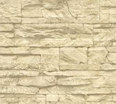 Steen tegel behang Profhome 707130-GU vliesbehang licht gestructureerd met natuur patroon mat beige chroomoxydegroen 5,33 m2