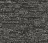 Steen tegel behang Profhome 707123-GU vliesbehang licht gestructureerd met natuur patroon mat grijs zwart 5,33 m2