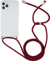 Mobigear Telefoonhoesje geschikt voor TPU Hoesje Hoesje met koord | Mobigear Lanyard Dark red | Transparant,rood