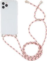 Apple iPhone 12 Pro Hoesje - Mobigear - Lanyard Serie - TPU Hoesje met koord - Transparant / Roze - Hoesje Geschikt Voor Apple iPhone 12 Pro