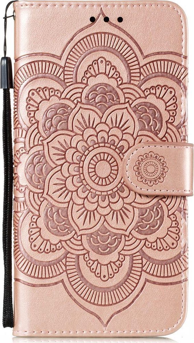 Mobigear Telefoonhoesje geschikt voor Motorola Moto E6s (2020) Hoesje | Mobigear Mandala Bookcase Portemonnee | Pasjeshouder voor 3 Pasjes | Telefoonhoesje voor Pinpas / OV Kaart / Rijbewijs - Roségoud