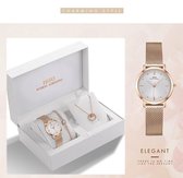 Boerni Aibisino Horloge met decoratieve wijzerplaat, Armband en Ketting Rosé luxe geschenk set luxe geschenk set | Crystal glass | Premium kwaliteit uurwerk Quartz Japan | Mineraal