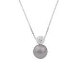 Silventi 960144189 Zilveren Collier - Parel - Synthetisch - 12 mm - Crystal - 8 mm - Grijs - 40+2 cm - Rhodium - Zilver