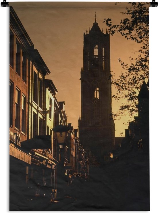 Wandkleed Utrecht - Silhouet van een klokkentoren in Utrecht Wandkleed katoen 60x90 cm - Wandtapijt met foto