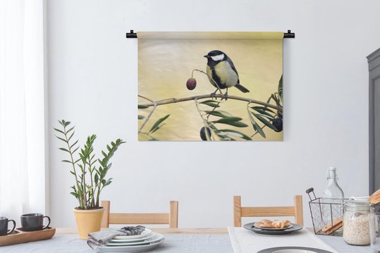 Tapisserie - Vogel sur une branche avec une baie - 90x67,5 cm - Tapisserie murale