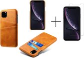 Card Case voor Apple iPhone 12 Pro Max | PU Leren Back Cover | Luxe Telefoonhoesje | Pasjeshouder | Beige + 1x screenprotector