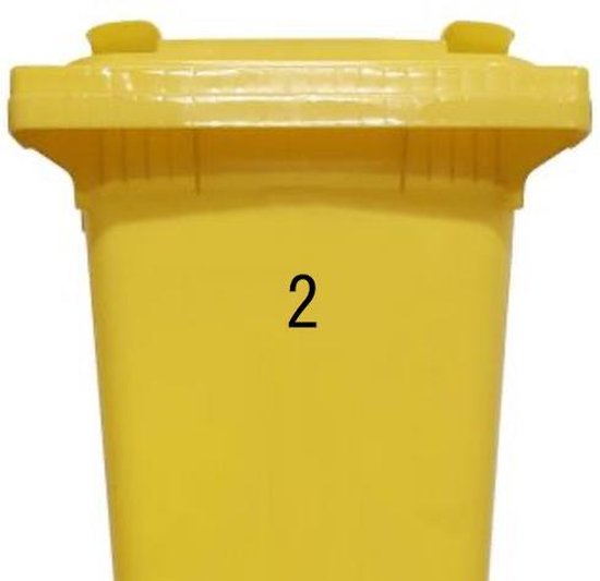 Gele afvalcontainer met het cijfer 2 erop.