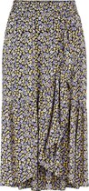 Pieces Dames 17116629
 Sille hw midi wrap skirt Black BLUE AND YELLOW Flower Rok - Maat M