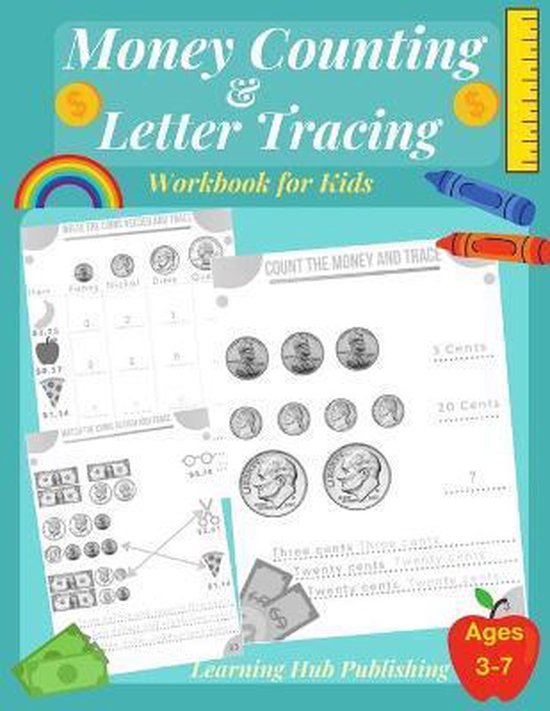 Money counting and Letter Tracing Workbook for Kids - cover