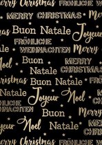 Cadeaupapier Merry Christmas Metallic Zwart Goud- Breedte 30 cm - 50m lang - K891959-2-30cm-50Mtr