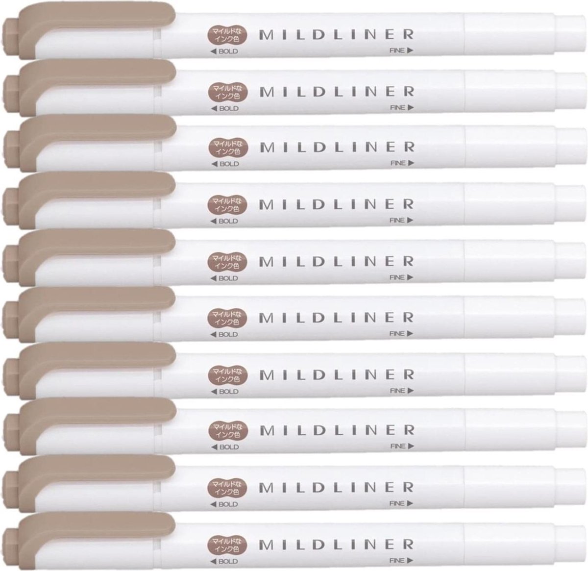 Zebra Mildliner Double-Sided Highlighter - Fine / Bold – Mild Brown Set van 10 + een Luxe Zipperbag - WKT7-MAP
