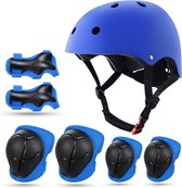 Beschermingsset voor fietshelm, kniebeschermers, elleboogbeschermers, polsbescherming voor kinderscooter, skateboard, fietsen, 3-8 jaar, kinderen (blauw)