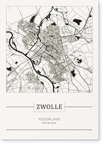 Stadskaart Zwolle - Plattegrond Zwolle – city map – Dibond muurdecoratie 30 x 40 cm