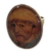 Ring verzilverd zelfportret met hoed Vincent van Gogh, een maat verstelbaar, past altijd