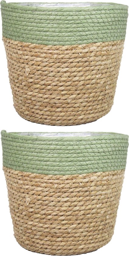 Panier à Plantes En Rotin Naturel Avec Film - 35 Cm, Rond Avec Poignées - Décoration Jardin, Balcon, Terrasse