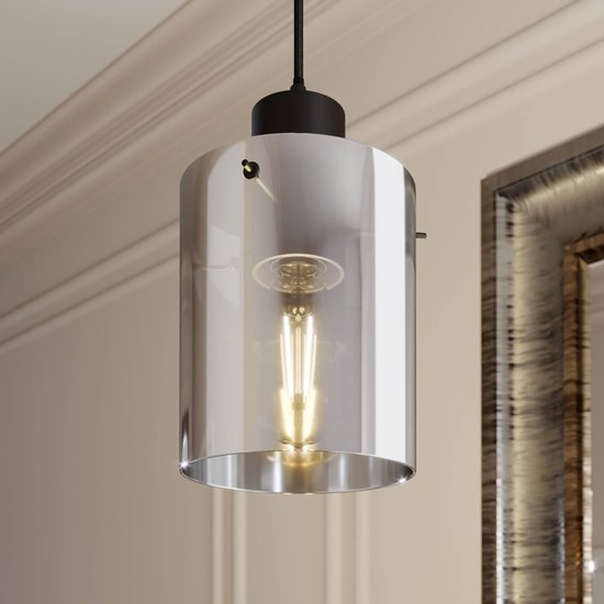 Lindby - hanglamp - 1licht - staal, glas - H: 18 cm - E27 - zwart, chroom