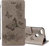 Voor Huawei P9 Lite Mini Vintage reliÃ«f bloemen vlinderpatroon Horizontale flip lederen tas met kaartsleuf en houder & portemonnee en lanyard (grijs)