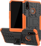 Schokbestendige PC + TPU-bandenpatroonbehuizing voor OPPO Realme 3 Pro, met houder (oranje)