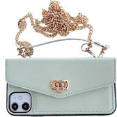 Voor iPhone 11 Pro Max creatieve effen kleur handheld lederen tas met portemonnee en ketting (lichtgroen)