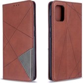 Voor Galaxy A51 ruit textuur horizontale flip magnetische lederen tas met houder en kaartsleuven (bruin)