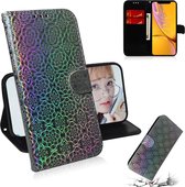 Voor iphone xs max effen kleur kleurrijke magnetische gesp horizontale flip pu lederen case met houder & kaartsleuven & portemonnee & lanyard (zilver)