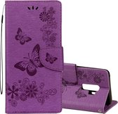 Voor Galaxy S9 + vintage reliÃ«f bloemen vlinderpatroon horizontale flip lederen tas met kaartsleuf en houder & portemonnee en lanyard (paars)