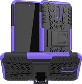 Voor Nokia 2.3 Tire Texture Shockproof TPU + PC beschermhoes met houder (paars)