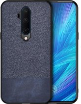 Voor OnePlus 7T Pro Shockproof Splicing PU + stoffen beschermhoes (blauw)