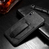 Voor iPhone X / XS SULADA schokbestendig TPU + handgemaakte lederen beschermhoes met houder en kaartsleuf en handriem (zwart)