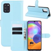 Voor Galaxy A31 Litchi Texture Horizontal Flip beschermhoes met houder & kaartsleuven & portemonnee (blauw)
