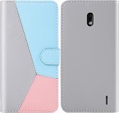 Voor Nokia 2.2 Tricolor stiksels Horizontaal Flip TPU + PU lederen tas met houder & kaartsleuven & portemonnee (grijs)