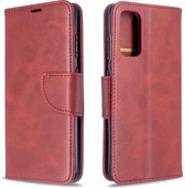 Voor Galaxy S20 Retro Lambskin Texture Pure Color Horizontaal Flip PU-lederen hoesje met houder & kaartsleuven & portemonnee & Lanyard (rood)