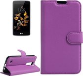 Voor lg k8 litchi textuur horizontale flip lederen tas met houder en kaartsleuven en portemonnee (paars)