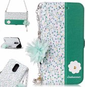 Voor LG K10 (2017) (EU-versie) Orchidee Bloempatroon Horizontaal Flip Leren Hoesje met houder & kaartsleuven & Parelbloem Ornament & Ketting