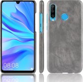 Shockproof Litchi Texture PC + PU Case voor Huawei P Smart + (2019) (grijs)