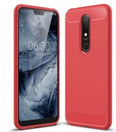 Koolstofvezel textuur TPU schokbestendig hoesje voor Nokia 6.1Plus / X6 (rood)