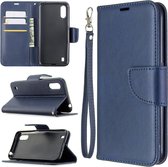 Voor Galaxy A01 retro lamsvacht textuur pure kleur horizontale flip pu lederen case met houder & kaartsleuven & portemonnee & lanyard (blauw)