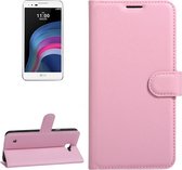 Voor lg x5 litchi textuur horizontale flip lederen tas met houder en kaartsleuven en portemonnee (roze)