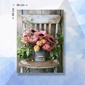 Diamond Painting Pakket Bloemen Op Stoel - vierkante steentjes - 30 x 40 cm