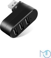 Draaibare 3 Poorts USB Hub / Switch / Splitter / Verdeler - Plug & Play - Zwart