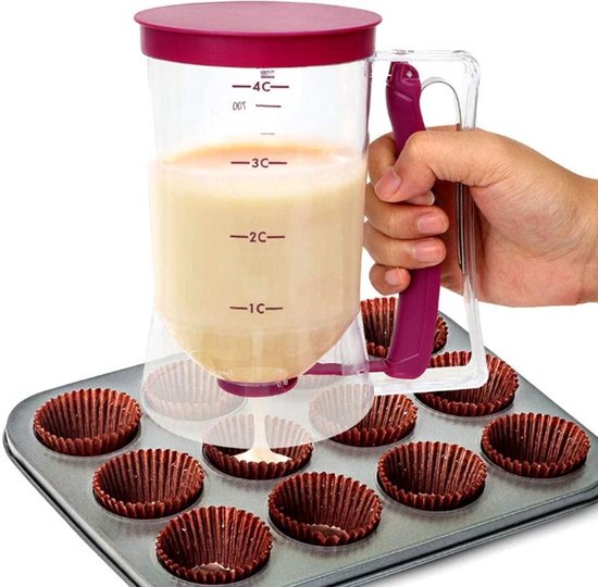 Cake Batter Dispenser deegdispenser maatbeker voor pannenkoeken deegportioneerder cupcake - 900 ml handmatige wafelkeuken bakgereedschap paars
