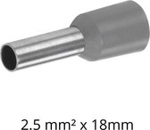 Adereindhuls 2,5 mm² x 18 mm grijs 100 stuks | Ferrule | Draadhuls | Adereindhulzen | Eindverbinder