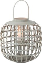 J-Line Windlicht Met Handvat Bamboe Grijs Small
