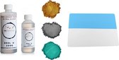 PNCreations Epoxy Ultra Clear Hars + 3 Kleuren | Giethars | Siliconen Mat XL | Treasure Gold, Silver Grey, Pretty Pink | Grote Siliconen Mat | Pigmentpoeder | Kleurpoeder | Kleurpi