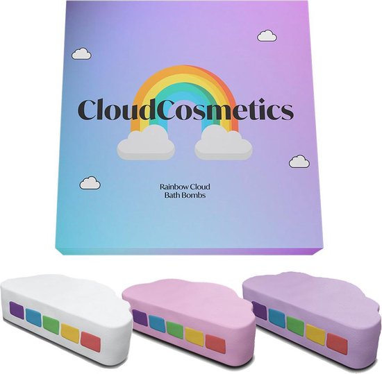 CloudCosmetics - Regenboog Bruisbal Giftset - 3 Stuks - Lavendel, Aardbei en Kokos - Kleurrijk Genieten In Bad - Vegan - Eco Friendly - Handmade - Giftset - Aromatherapie - Bath Bombs - cadeauverpakking