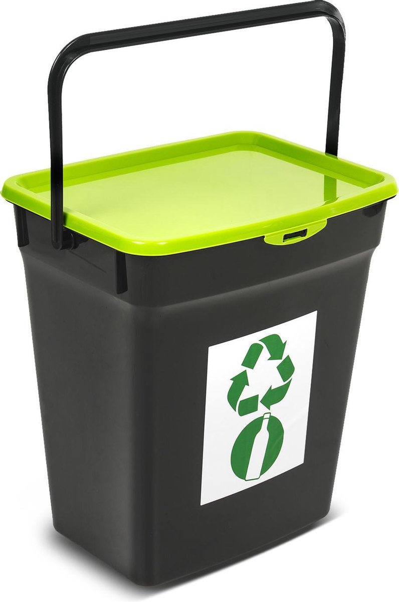 Plast Team Kunststof afvalbak met deksel 10L Afvalscheidingssysteem Recycling Prullenbak Afvalopvangbak - Groen