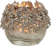 J-Line Theelichthouder Juweel Metaal/Glas Zilver Small Set van 2 stuks