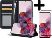 Hoesje Geschikt voor Samsung S20 Plus Hoesje Book Case Hoes Wallet Cover Met Screenprotector - Hoes Geschikt voor Samsung Galaxy S20 Plus Hoesje Bookcase Hoes - Zwart