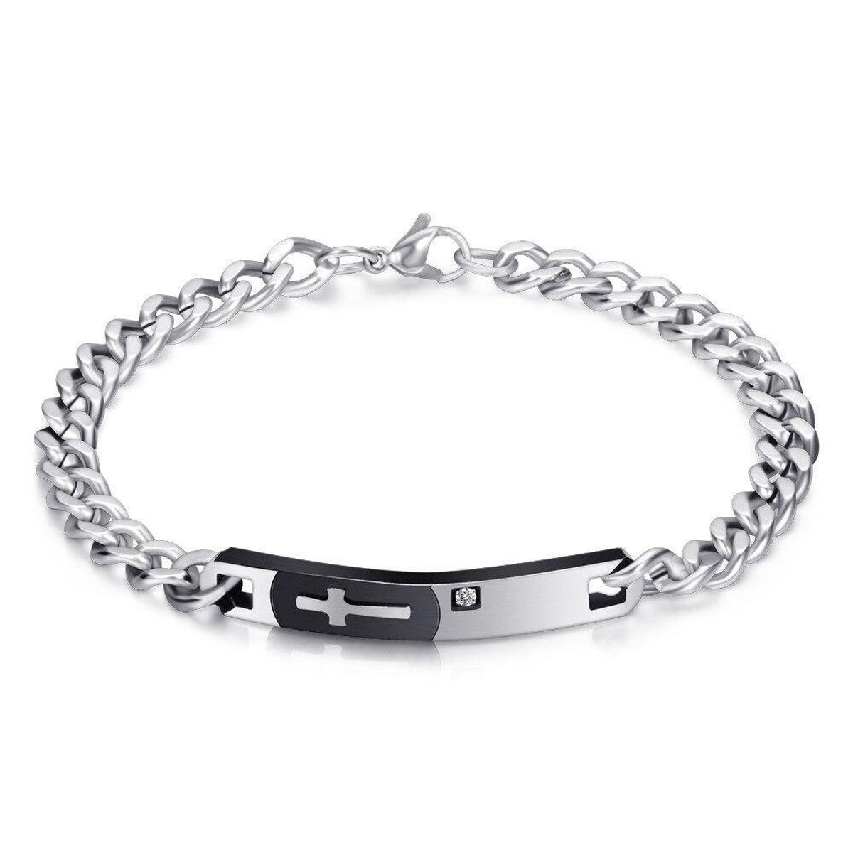 Amodi® Jewellery - Luxe Kruis Armband - Zirkonia - Kruisje - Zwart - Zilverkleurig - Amodi