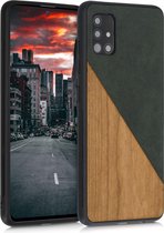 kwmobile hoesje voor Samsung Galaxy A51 - Backcover in donkergroen / bruin -Smartphonehoesje - Twee Kleuren Hout design